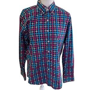Robert Graham Black/Pink/Blue Plaid Cotton Shirt with Mixed Fabric Detail